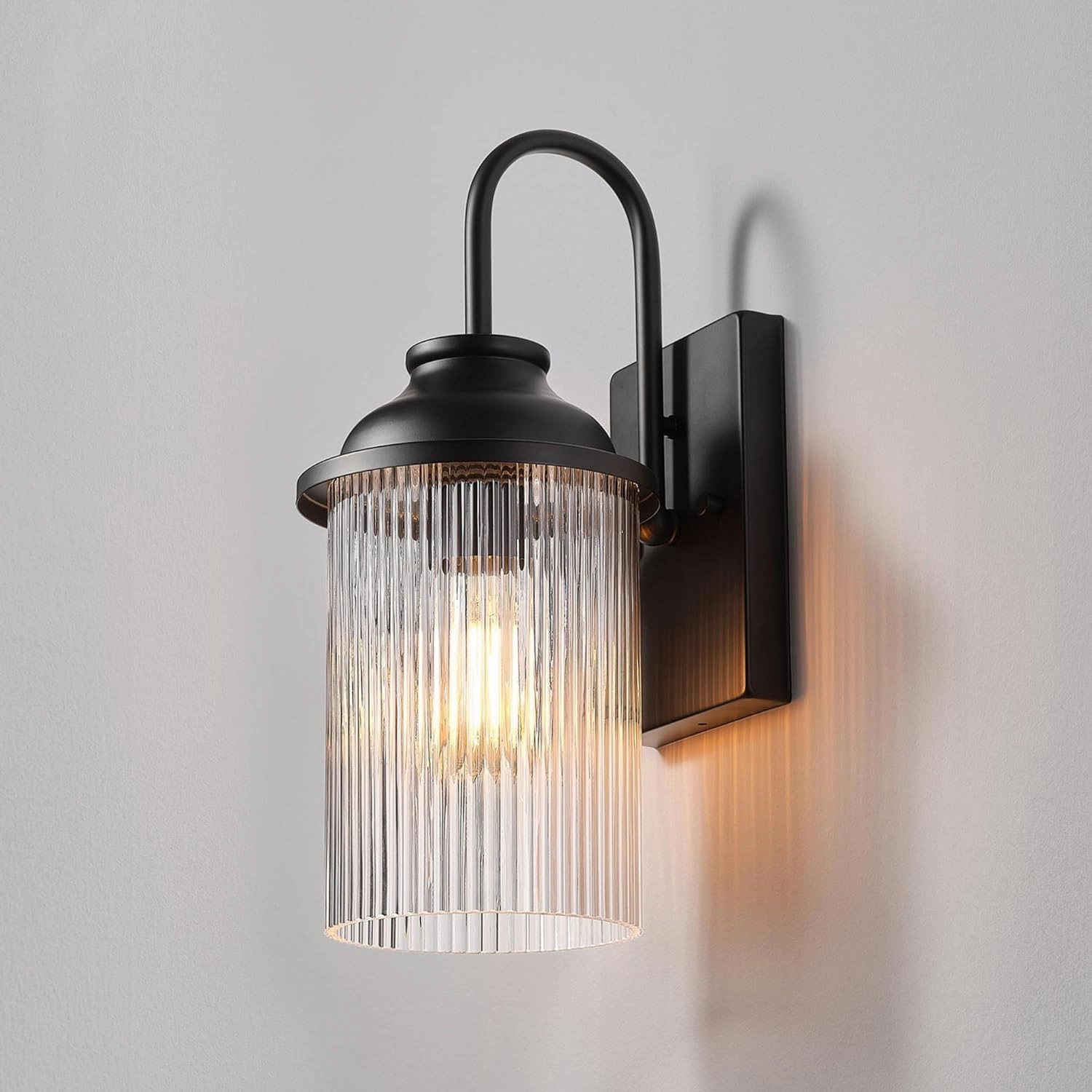 GLOBE Electric 60000027 1-Light Outdoor Wall Sconce, Matte Black, Ribbed Glass Shade, E26 Bulb, Outdoor Lighting Modern, Front Porch Décor, Wall Lighting, Outdoor Light Fixture, Patio Décor