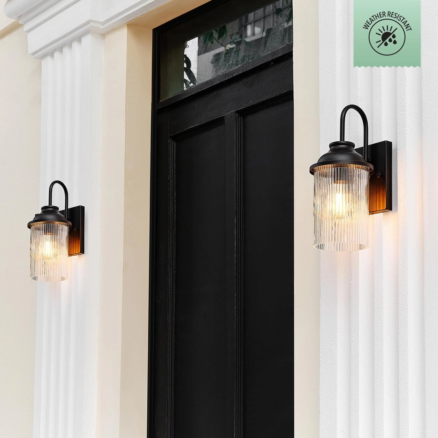 GLOBE Electric 60000027 1-Light Outdoor Wall Sconce, Matte Black, Ribbed Glass Shade, E26 Bulb, Outdoor Lighting Modern, Front Porch Décor, Wall Lighting, Outdoor Light Fixture, Patio Décor