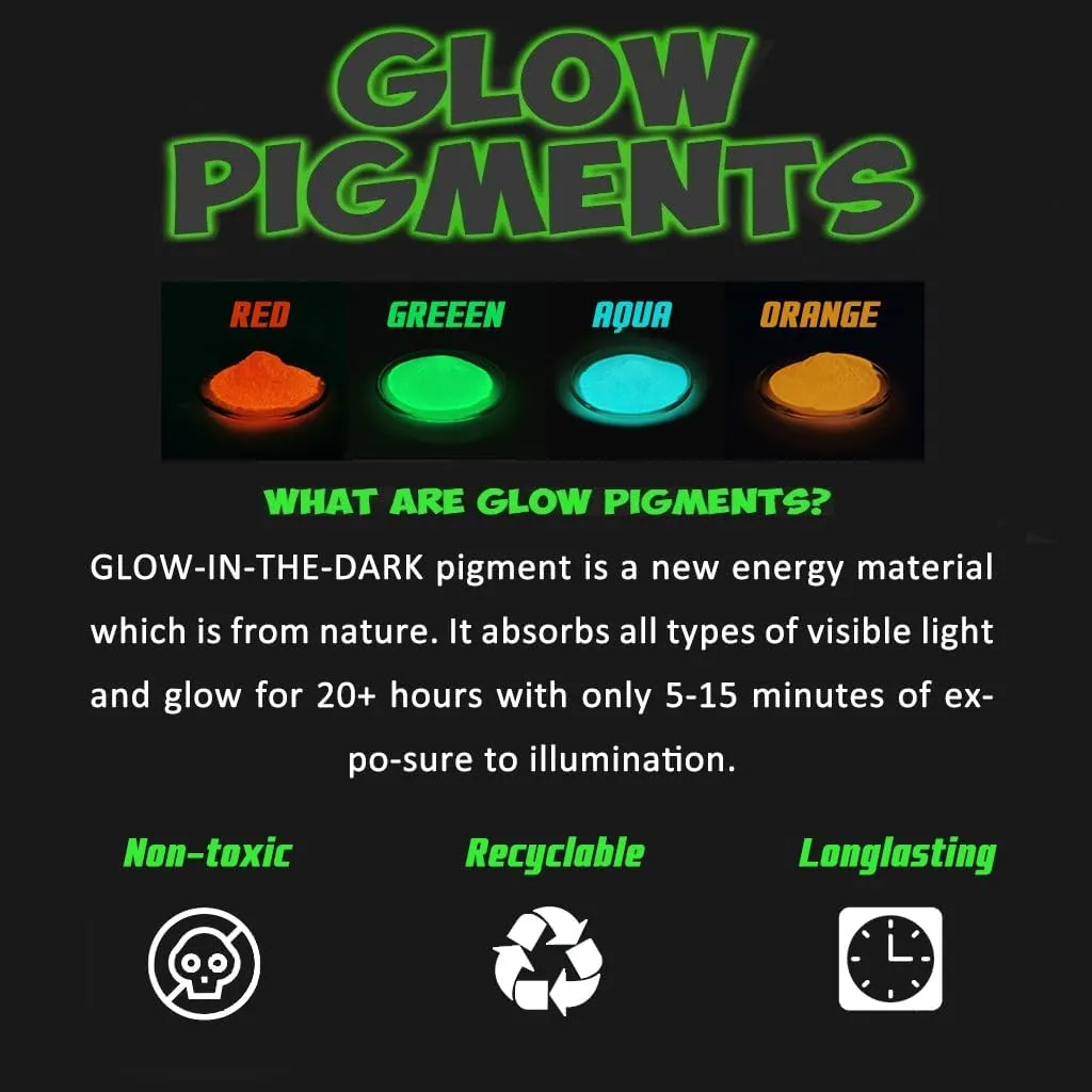 Glow in The Dark Powder,Luminous mica Pigment Powder for Epoxy Resin, glo Fluorescent Dye for Art Painting,Nail Polish,Acrylic Paint,DIY Crafts,Rocks,Slime and Theme Party,neon Color