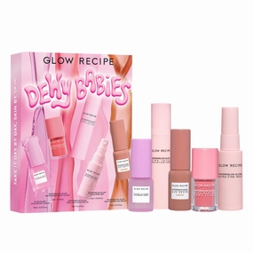 Glow Recipe Dewy Babies Travel Skincare Set - Plum Plump Hyaluronic Acid Serum   Dewy Flush Tinted Blush Drops   Pink Juice Face Moisturizer   Bronzing Hue Drops   Ultra Fine Facial Mist (5 Count)