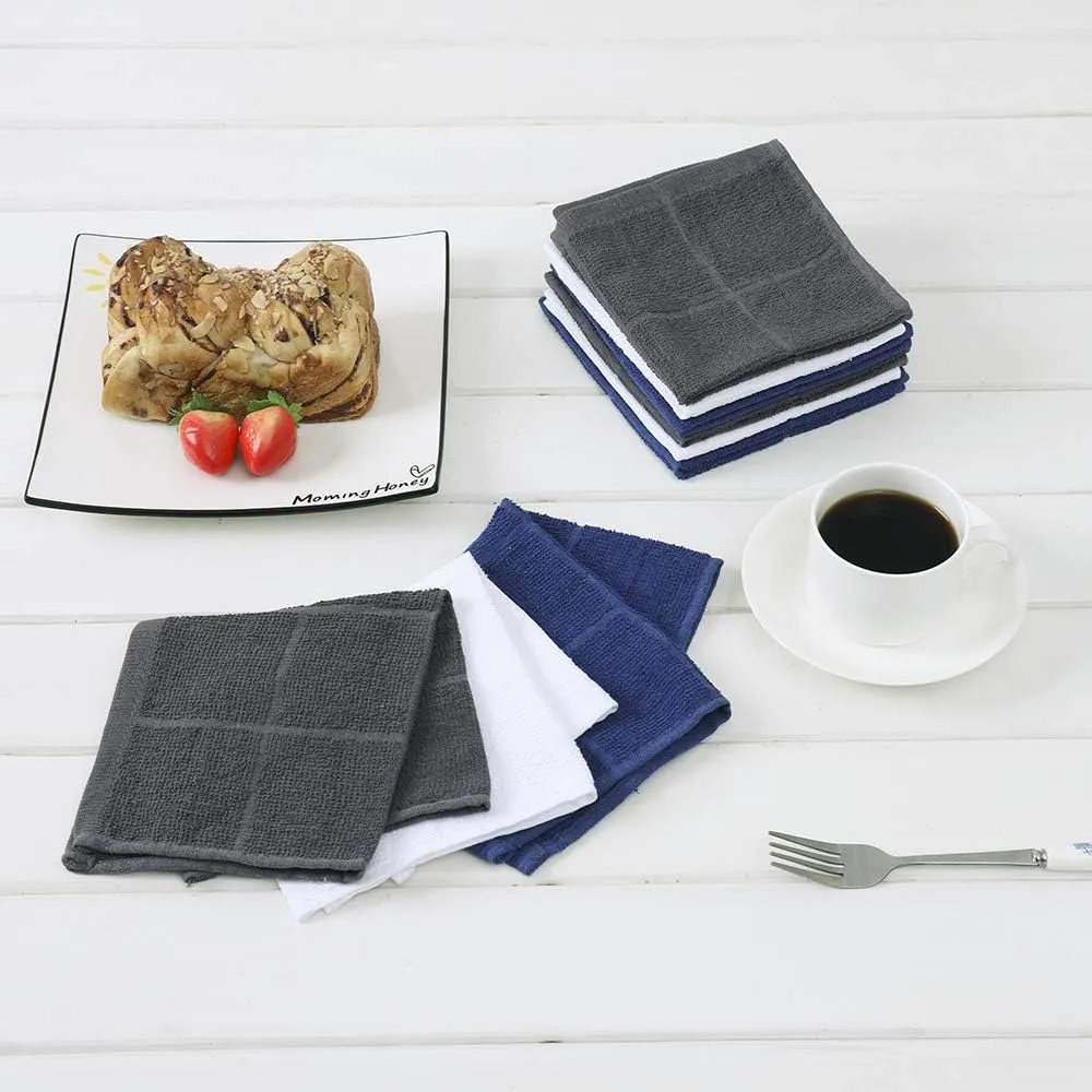 Glynniss Kitchen Dish Cloths Highly Absorbent Dish Rags 100% Cotton Wash Cloths for Washing Dishes (Blue, 24)