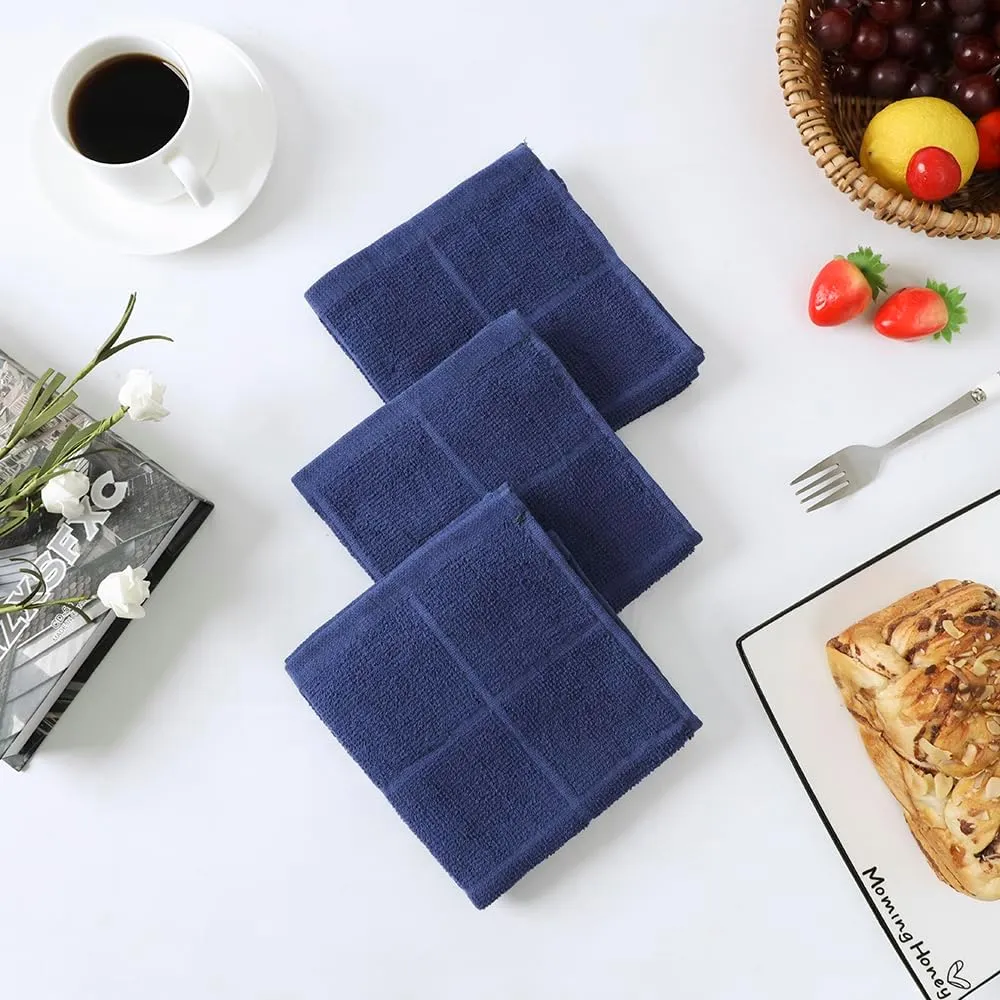 Glynniss Kitchen Dish Cloths Highly Absorbent Dish Rags 100% Cotton Wash Cloths for Washing Dishes (Blue, 24)