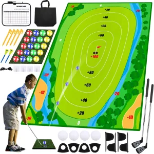 Golf Chipping Game - Upgrade Indoor Velcro Golf Chipping, Perfect Outdoor Games for Kids Golf Game & Practice（Green）