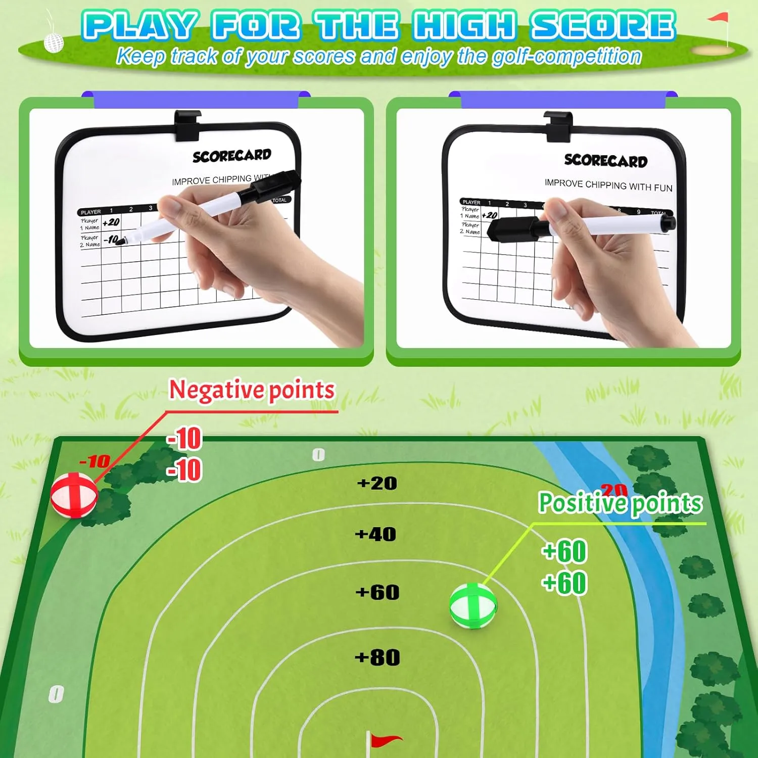 Golf Chipping Game - Upgrade Indoor Velcro Golf Chipping, Perfect Outdoor Games for Kids Golf Game & Practice（Green）