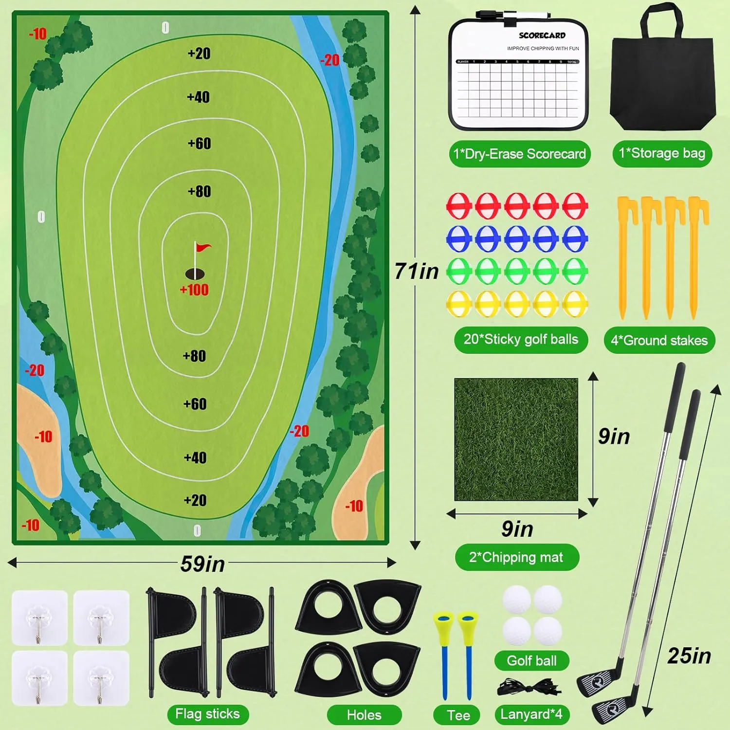 Golf Chipping Game - Upgrade Indoor Velcro Golf Chipping, Perfect Outdoor Games for Kids Golf Game & Practice（Green）