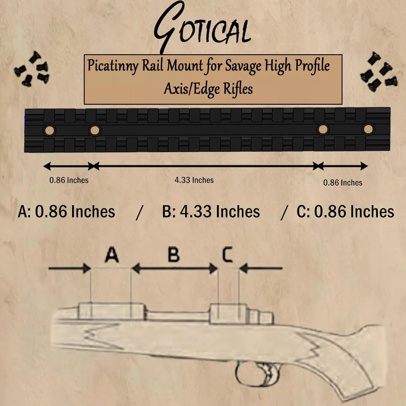 Gotical Compatibility Picatinny Rail Mount Built specifically for Savage Axis/Axis II/Edge Rifle #6 and #8 Screws for Compatibility