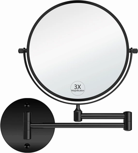 gotonovo Wall Mounted Magnifying Mirror Pivoting Arm Double Sided Swivel Makeup Vanity Black Telescoping Handheld Mirror 8 Inch Magnification Round Base