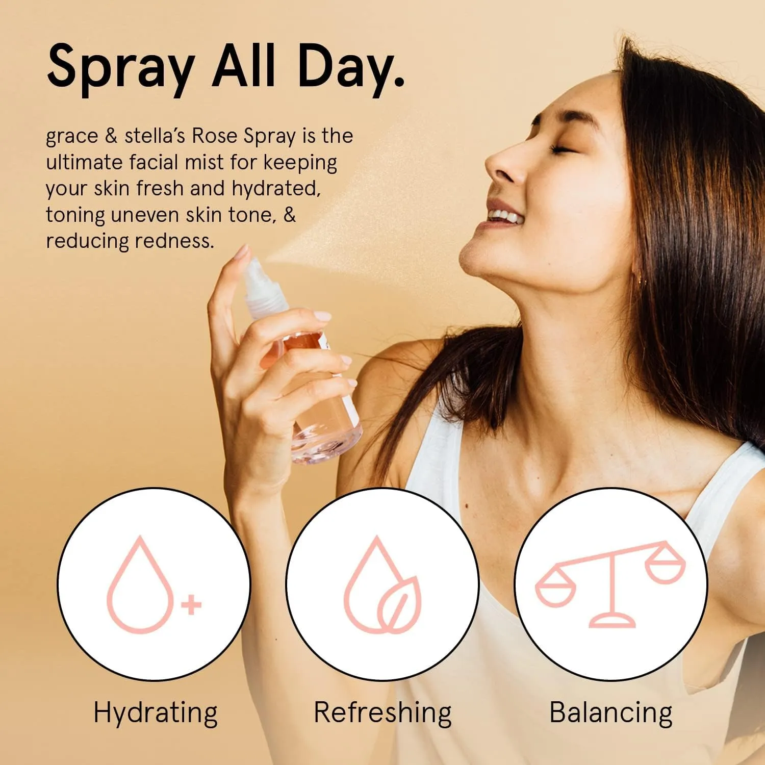 grace & stella Award Winning Rose Water Facial Spray (240ml) - Vegan - Rose Water Spray for Face - Rosewater Spray Toner Rose Hydrosol - Rose Spray Facial Mist - Rosewater Spray Toner Rose Hydrosol