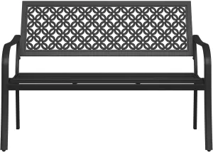 Grand patio Outdoor Bench, Garden Benches with Anti-Rust Metal Powder Coated Frame, Patio Bench for Front Porch Park Outside Furniture Decor, Black