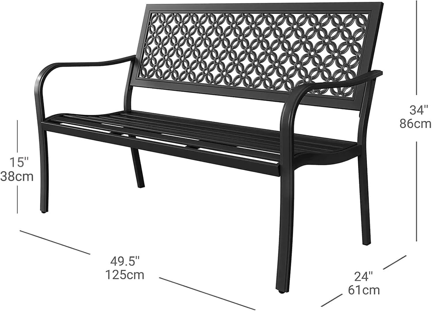 Grand patio Outdoor Bench, Garden Benches with Anti-Rust Metal Powder Coated Frame, Patio Bench for Front Porch Park Outside Furniture Decor, Black