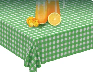 Green Gingham Picnic / Party Plastic Tablecloth Roll, Disposable Picnic colored Table cloth On a Roll With Self Cutter Box,Cut Tablecloth To Your Own Table Size,Indoor/Outdoor, By Clearly Elegant