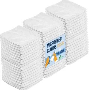 Green Lifestyle Microfiber Cleaning Cloth 150 Pack, Borderless Microfiber Towels Cleaning, Rags for Cleaning, Car Microfiber Towel, Drying Towels for Сars, Car Wash Towels (11.5" x 11.5", White)