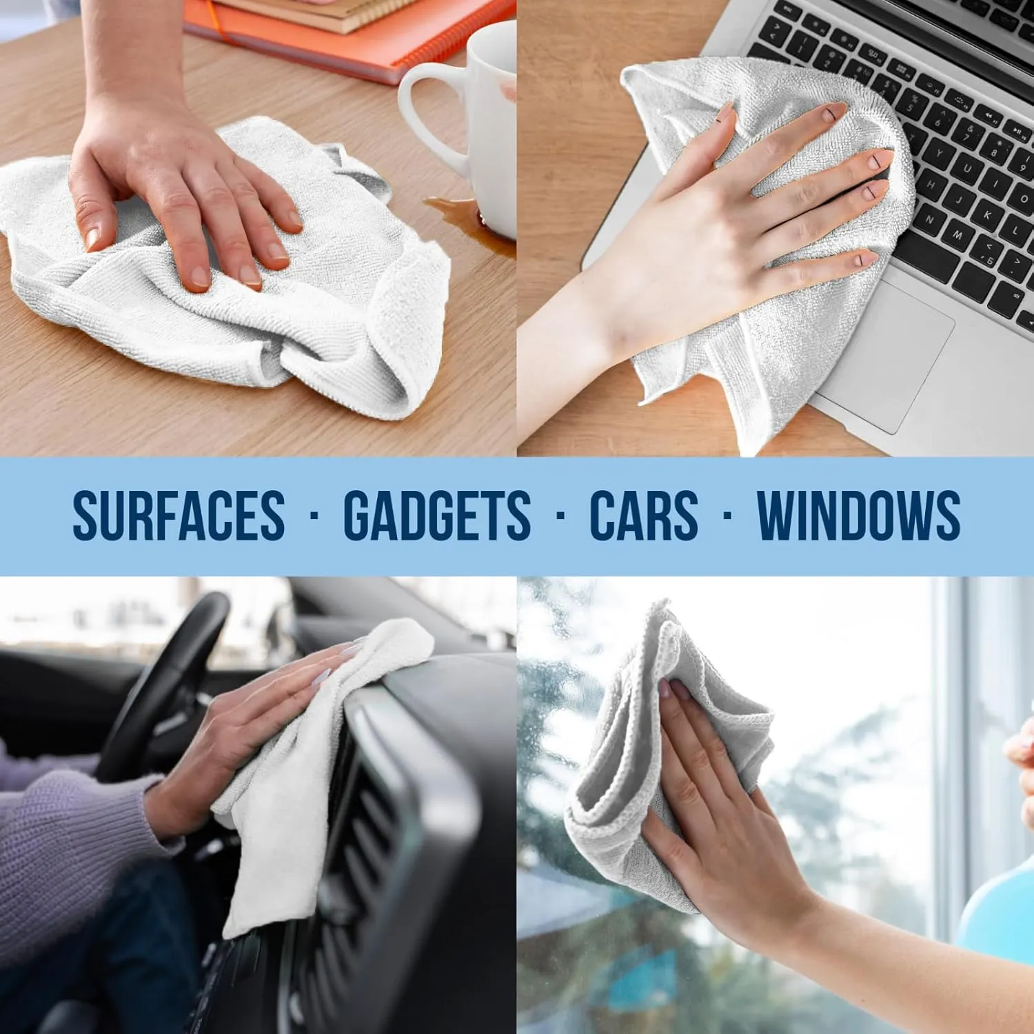 Green Lifestyle Microfiber Cleaning Cloth 150 Pack, Borderless Microfiber Towels Cleaning, Rags for Cleaning, Car Microfiber Towel, Drying Towels for Сars, Car Wash Towels (11.5" x 11.5", White)