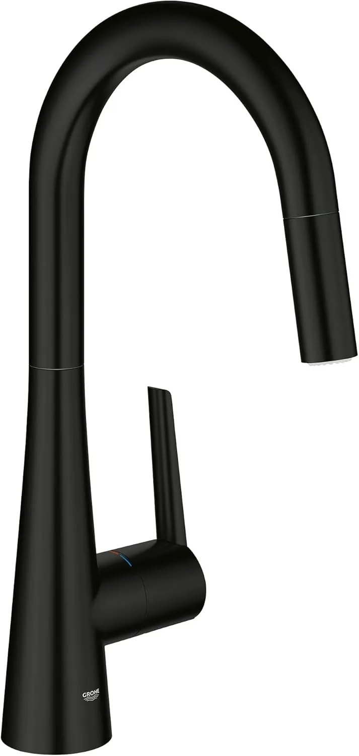 GROHE 322262433 Zedra Single-Handle Pull-Down Kitchen Faucet Dual Spray, 1.75 GPM, Matte Black