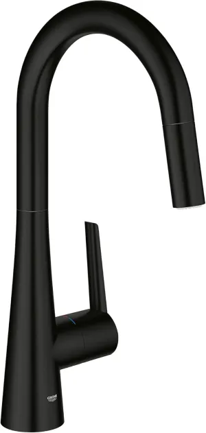 GROHE 322262433 Zedra Single-Handle Pull-Down Kitchen Faucet Dual Spray, 1.75 GPM, Matte Black