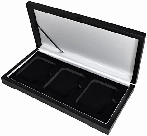 Guardhouse Wood Display Box for NGC/PCGS/Premier/Little Bear Elite Coins in Certified or Certified Style Holders/Slabs (Three Coin, Matte Black Finish)