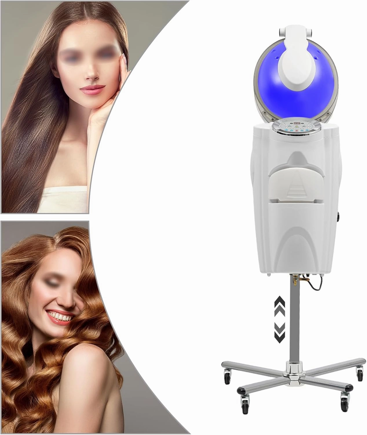 Hair Steamer Professional Hair Salon Steamer with 12 Color Light & Ozone,40-70℃/104-158℉,Hair Steamer with Temperature and Time Adjustment (White)