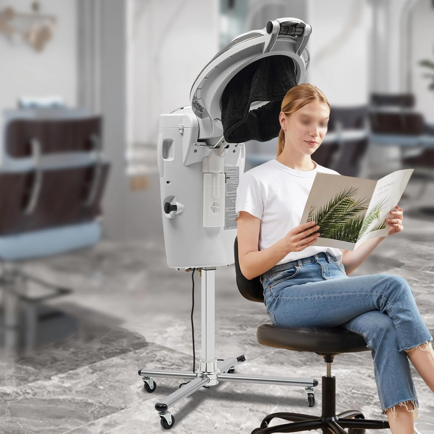 Hair Steamer Professional Hair Salon Steamer with 12 Color Light & Ozone,40-70℃/104-158℉,Hair Steamer with Temperature and Time Adjustment (White)