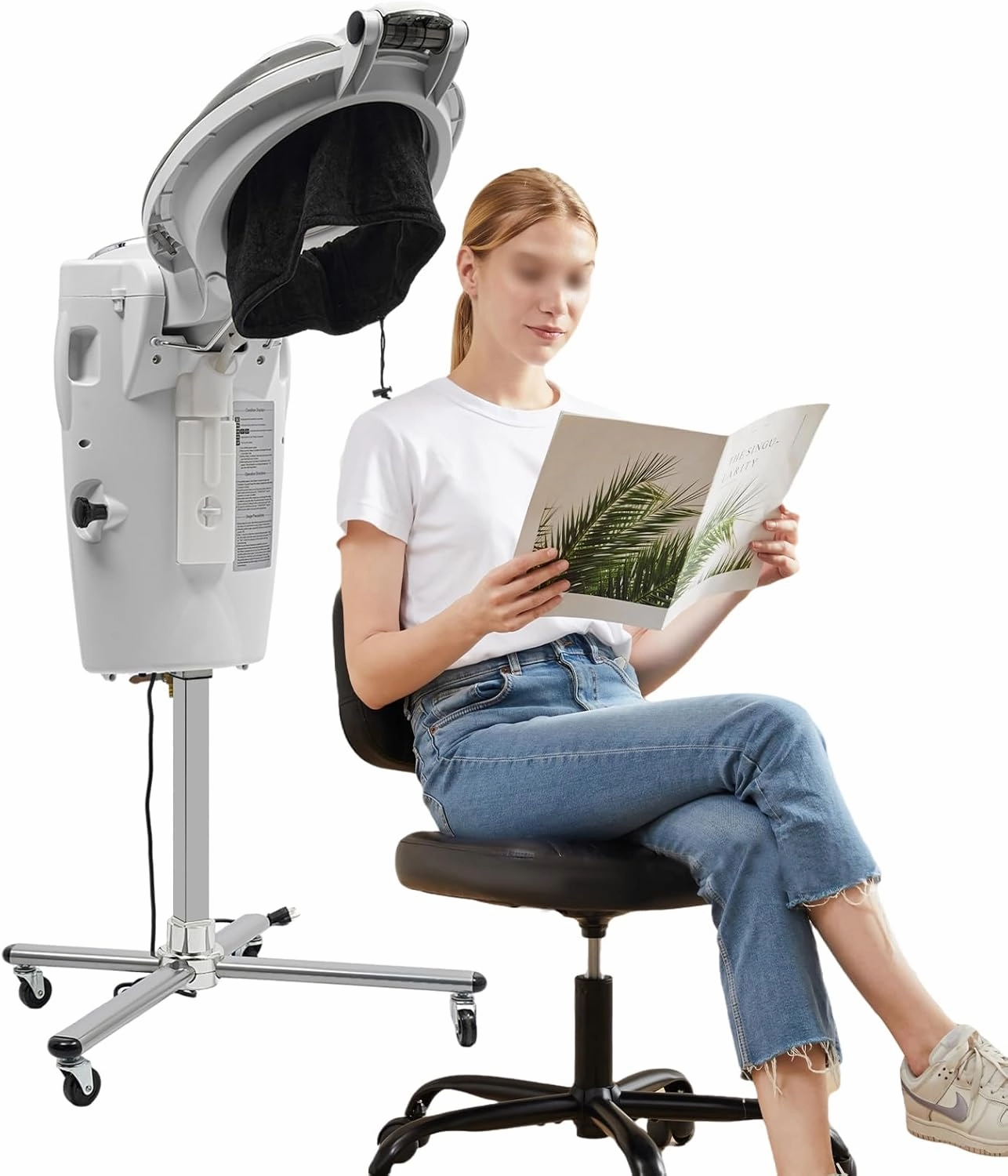 Hair Steamer Professional Hair Salon Steamer with 12 Color Light & Ozone,40-70℃/104-158℉,Hair Steamer with Temperature and Time Adjustment (White)