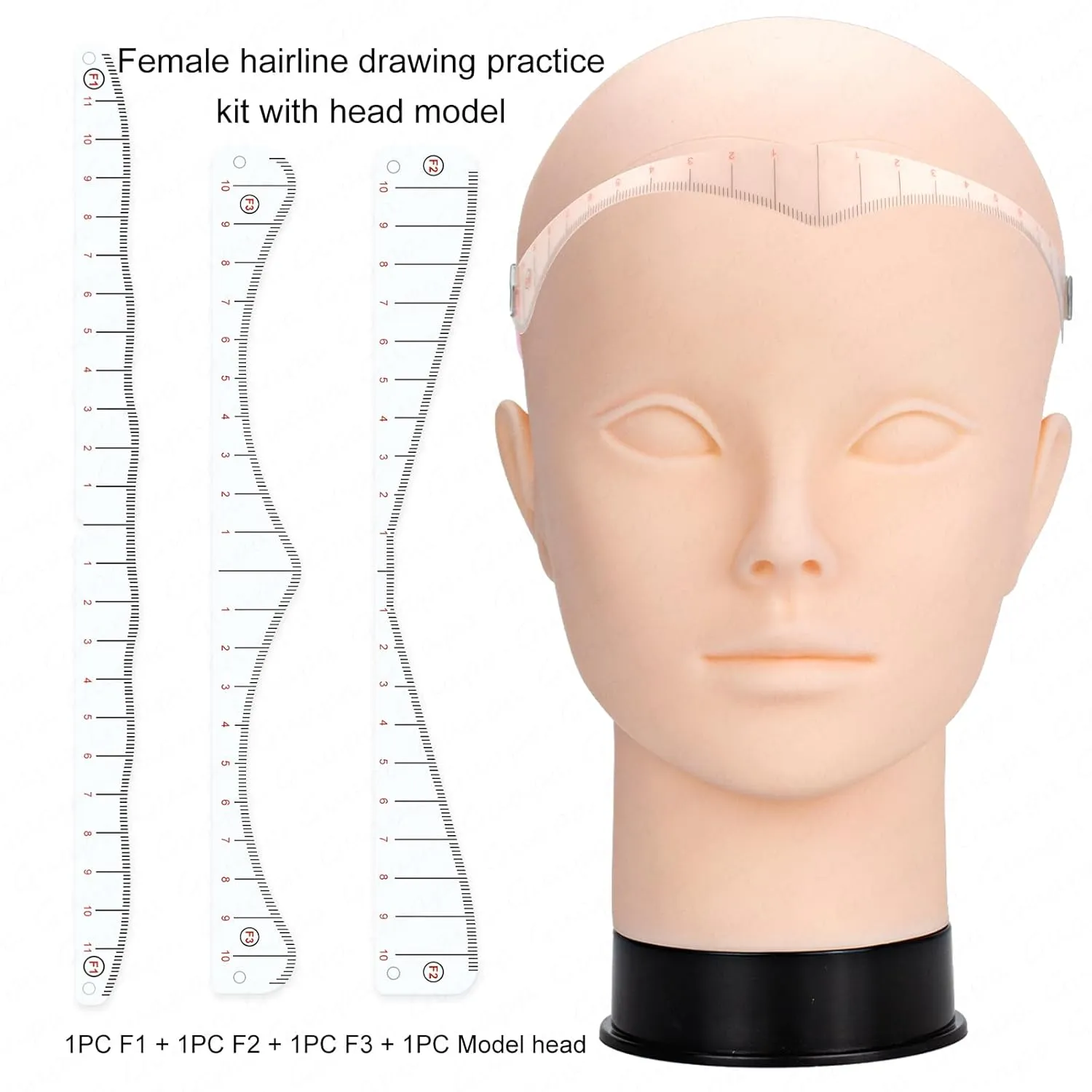 Hairline Stencil Ruler Kit for Scalp Micropigmentation – Precision Measuring Tool with Multiple Shapes for Men & Women – Ideal for SMP, &Hairline Mapping (1 Box Hairline Ruler with Practice Model)