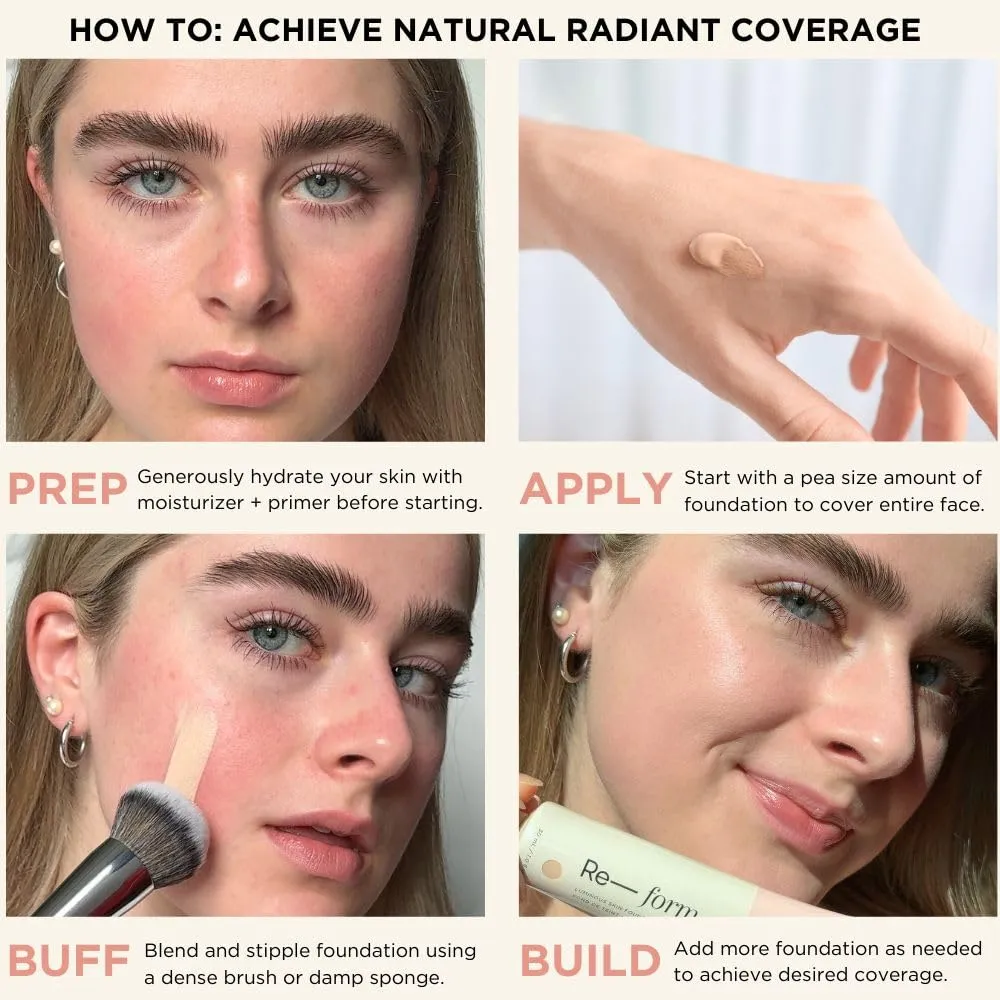 HALEYS Re-form Luminous Skin Foundation, VEGAN   CRUELTY-FREE, Blurs, Conceals, Blendable, Buildable Med-to-Full Coverage, Weightless, Oil-free, All-Day Wear, Hyaluronic Acid, All skin types (5.0)