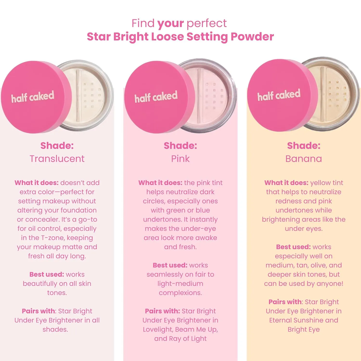 Half Caked Star Bright Loose Setting Powder, Included Puff, Vegan & Cruelty-Free (Translucent, 8.2g)