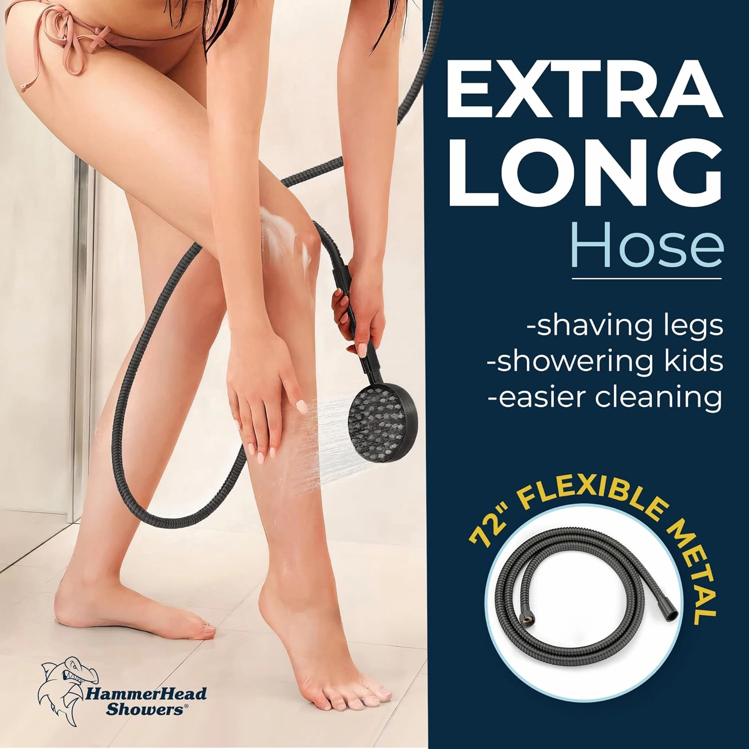 HammerHead Showers® ALL METAL Handheld Shower Head with Hose and Brass Holder - MATTE BLACK - 2.5 GPM High Pressure Shower Heads with Adjustable Shower Wand Bracket - 6ft Flexible Extension