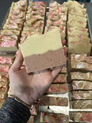 Handmade Strawberry Lemonade Cold Process Soap Bar with Olive Oil, Coconut Oil, Mango Butter