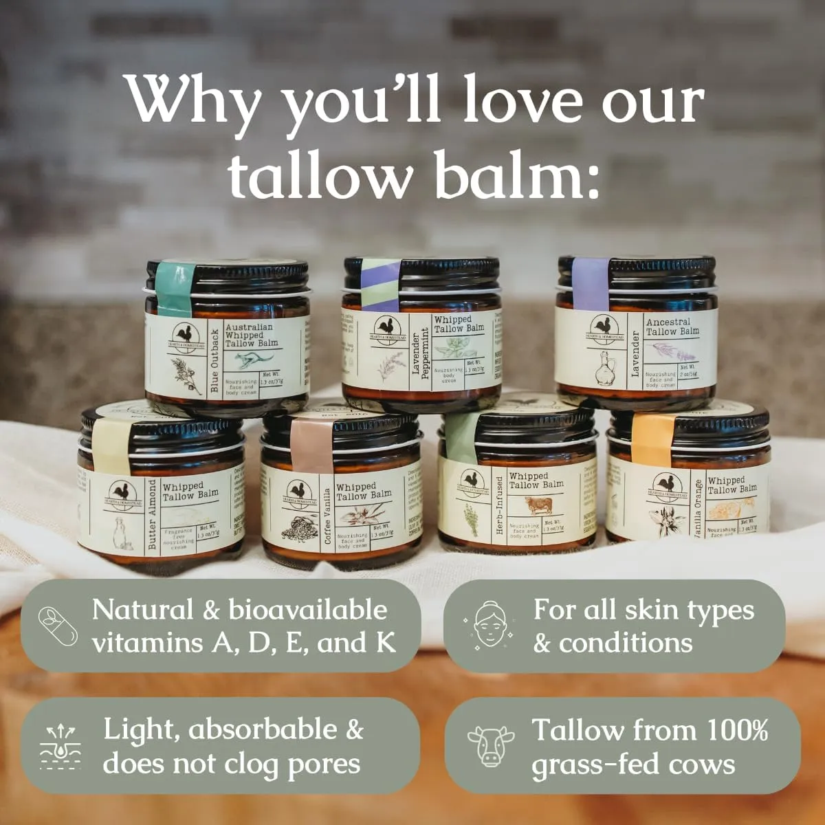 Handmade Whipped Tallow Balm, Organic, Moisturizer, Body Butter with Infused Olive Oil, for Eczema, Rosacea, Baby (Lavender)