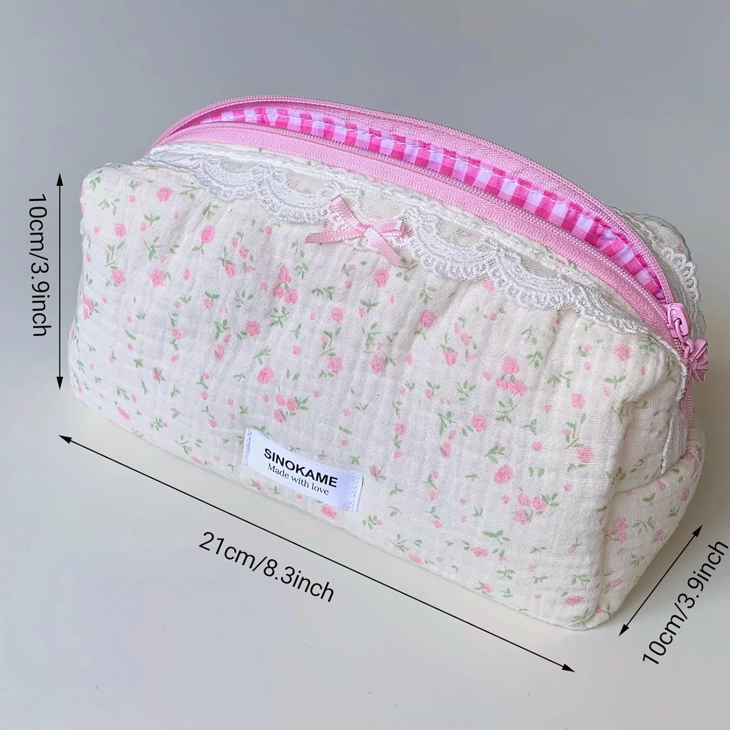 Handmade Cotton Quilted Floral Makeup Bag, Bow Small Cosmetic Bag Cute Coquette Fluffy Soft Reusable Toiletry Pouches Organizer, Reusable Washable Bags for Women Gifts(Springknows)