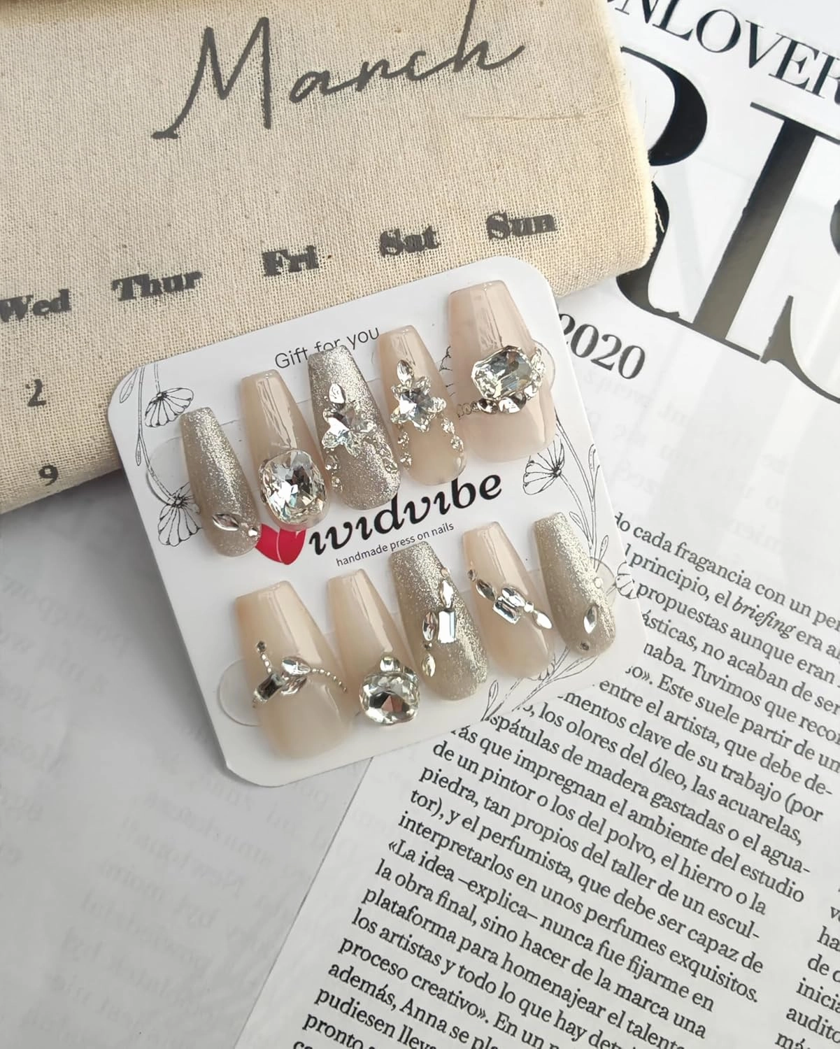 Handmade Press on Nails - Vividvibe Long Coffin Flash Glitter Cat's eye stereo diamond.Re-usable and Eco-friendly,Come with Glue Tabs,10 pcs (Silver diamond, M),Midnight smoke