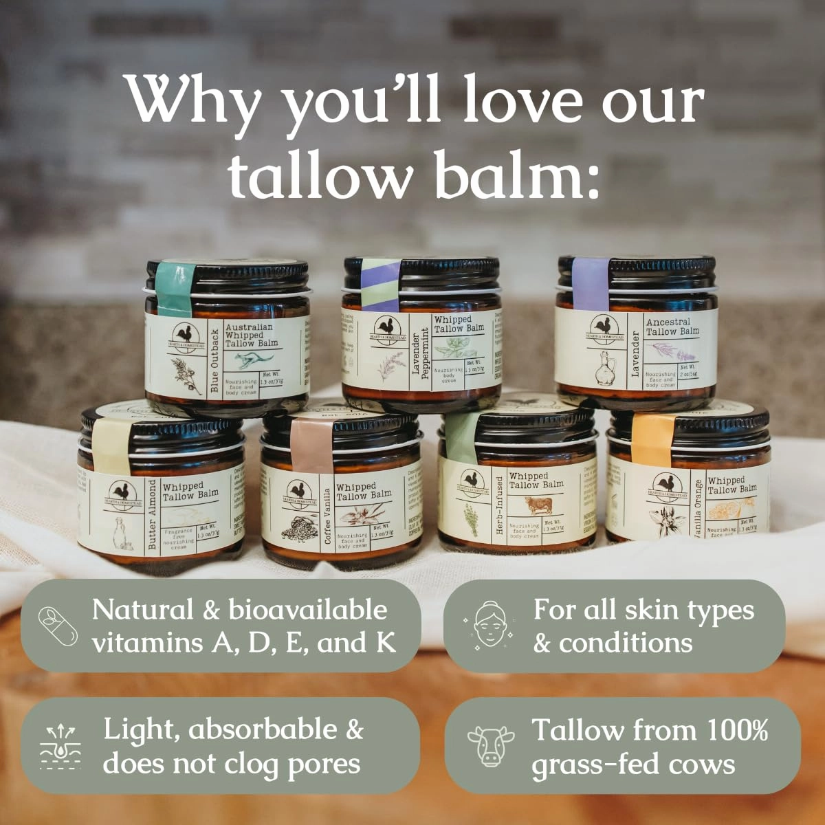 Handmade Whipped Tallow Balm (Unscented/Herb-Infused) - Organic Body Butter with Infused Olive Oil, for Eczema, Rosacea, Baby - 1.3 oz