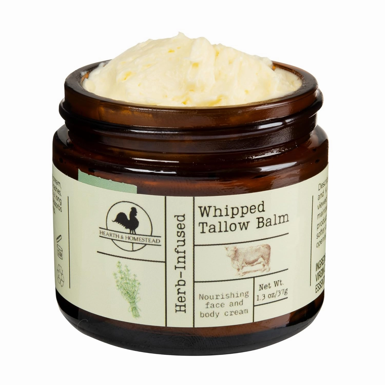 Handmade Whipped Tallow Balm (Unscented/Herb-Infused) - Organic Body Butter with Infused Olive Oil, for Eczema, Rosacea, Baby - 1.3 oz