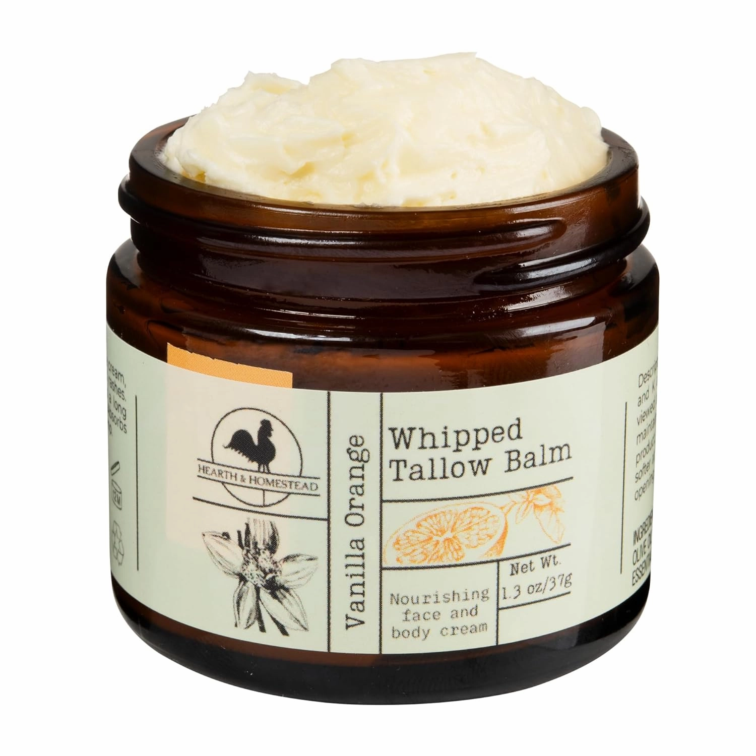 Handmade Whipped Tallow Balm (Vanilla Orange) - Organic Body Butter with Infused Olive Oil, for Eczema, Rosacea, Baby - 1.3 oz