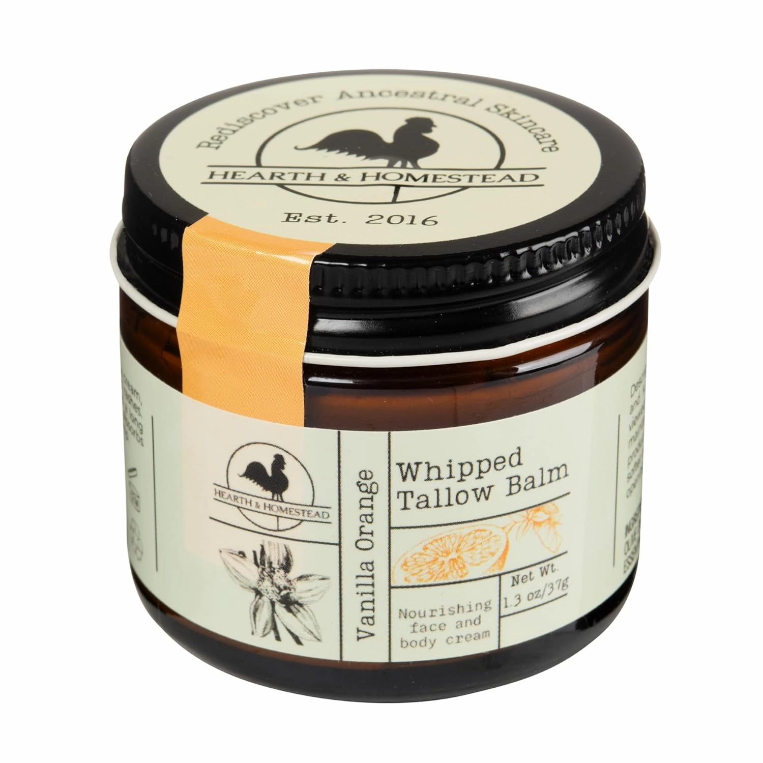 Handmade Whipped Tallow Balm (Vanilla Orange) - Organic Body Butter with Infused Olive Oil, for Eczema, Rosacea, Baby - 1.3 oz