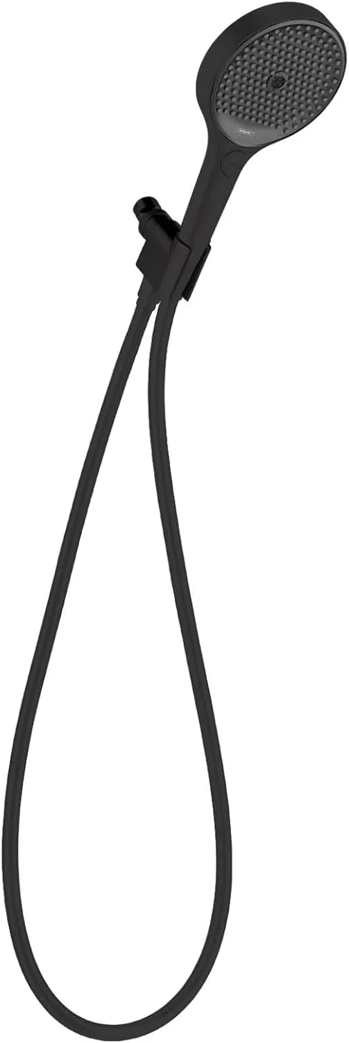 hansgrohe Rainfinity 5-inch Handheld Shower Head Set Modern 3-Spray PowderRain, Intense PowderRain, MonoRain with QuickClean with Hose in Matte Black, 1.75 GPM, 26914671