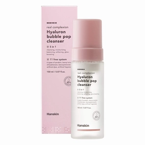 Hanskin Real Complexion Hyaluron Bubble Pop Cleanser, Hydrating Foaming Daily Face Wash, Gentle Moisturizing Softening and Glowing [5.07 fl. oz.(150ml)]