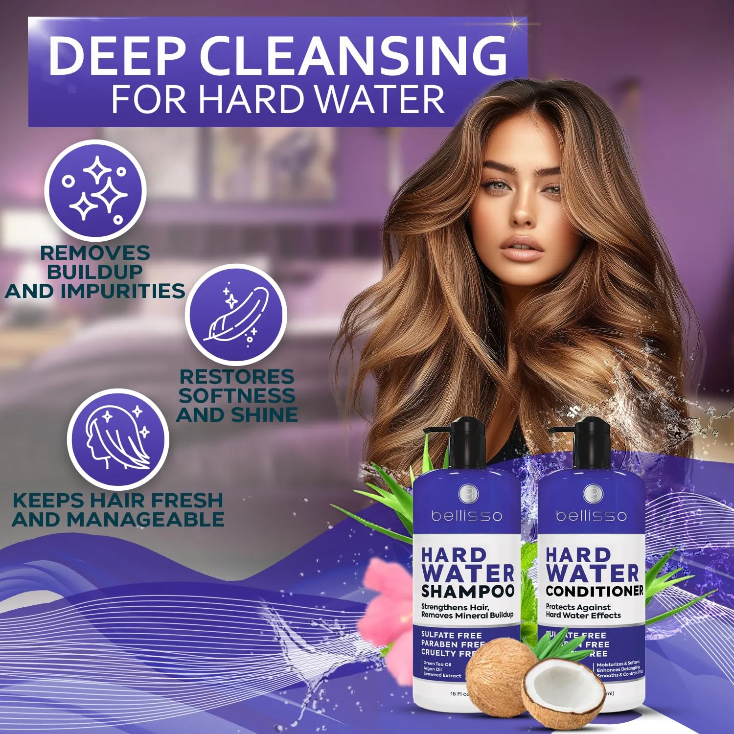 Hard Water Shampoo and Conditioner Set - Sulfate Free Hair Care Products for Women and Men - Moisturizing Treatment with Chelating Properties for a Deep Clean - Remover for Cleansing Mineral Build Up