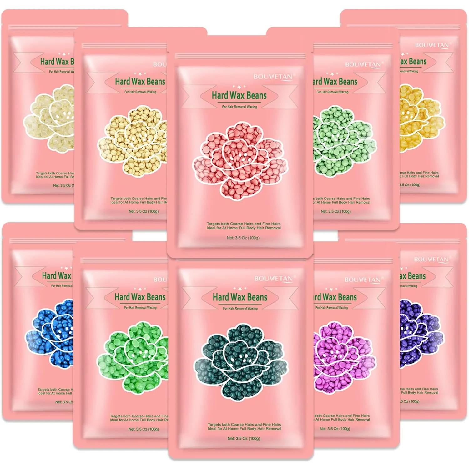 Hard Wax Beads 2.2 lbs, 10 Pack Variety Wax Beans for Hair Removal, Sensitive Skin, Ideal for Face, Eyebrows, Bikini, Underarms, Legs, Brazilian Waxing and Full Body
