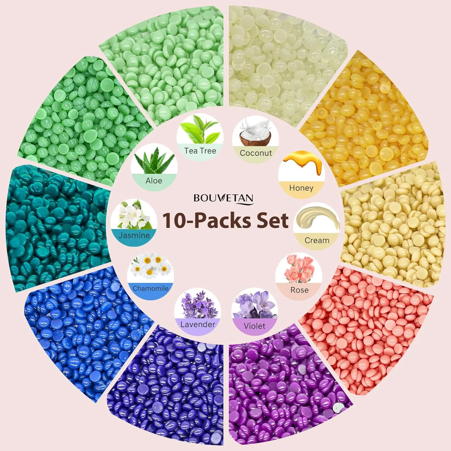 Hard Wax Beads 2.2 lbs, 10 Pack Variety Wax Beans for Hair Removal, Sensitive Skin, Ideal for Face, Eyebrows, Bikini, Underarms, Legs, Brazilian Waxing and Full Body