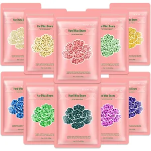 Hard Wax Beads 2.2 lbs, 10 Pack Variety Wax Beans for Hair Removal, Sensitive Skin, Ideal for Face, Eyebrows, Bikini, Underarms, Legs, Brazilian Waxing and Full Body