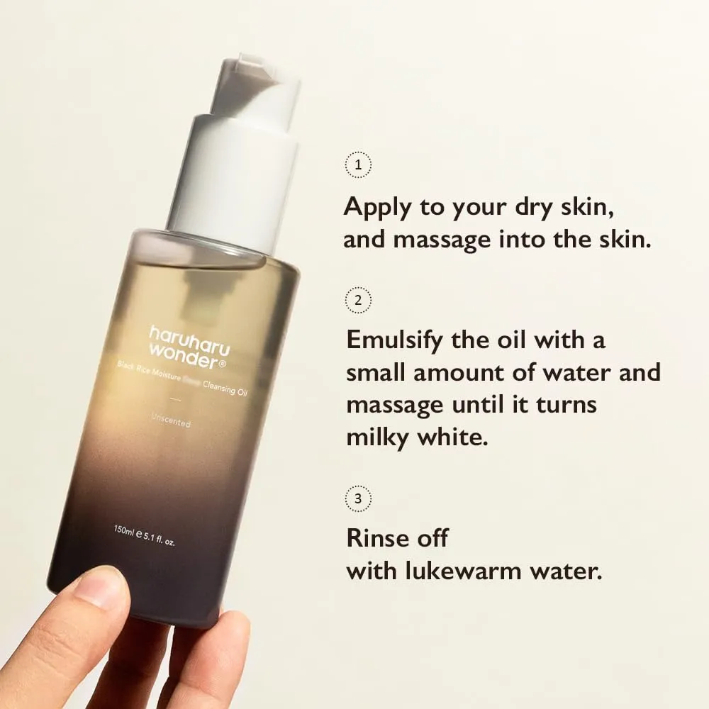 HARUHARU wonder Black Rice Moisture Cleansing Oil, Double Cleansing, Daily Makeup remover, Pore Oil Cleanser, Korean Skincare for sensitive, normal and Oily Skin, 5.1 fl oz