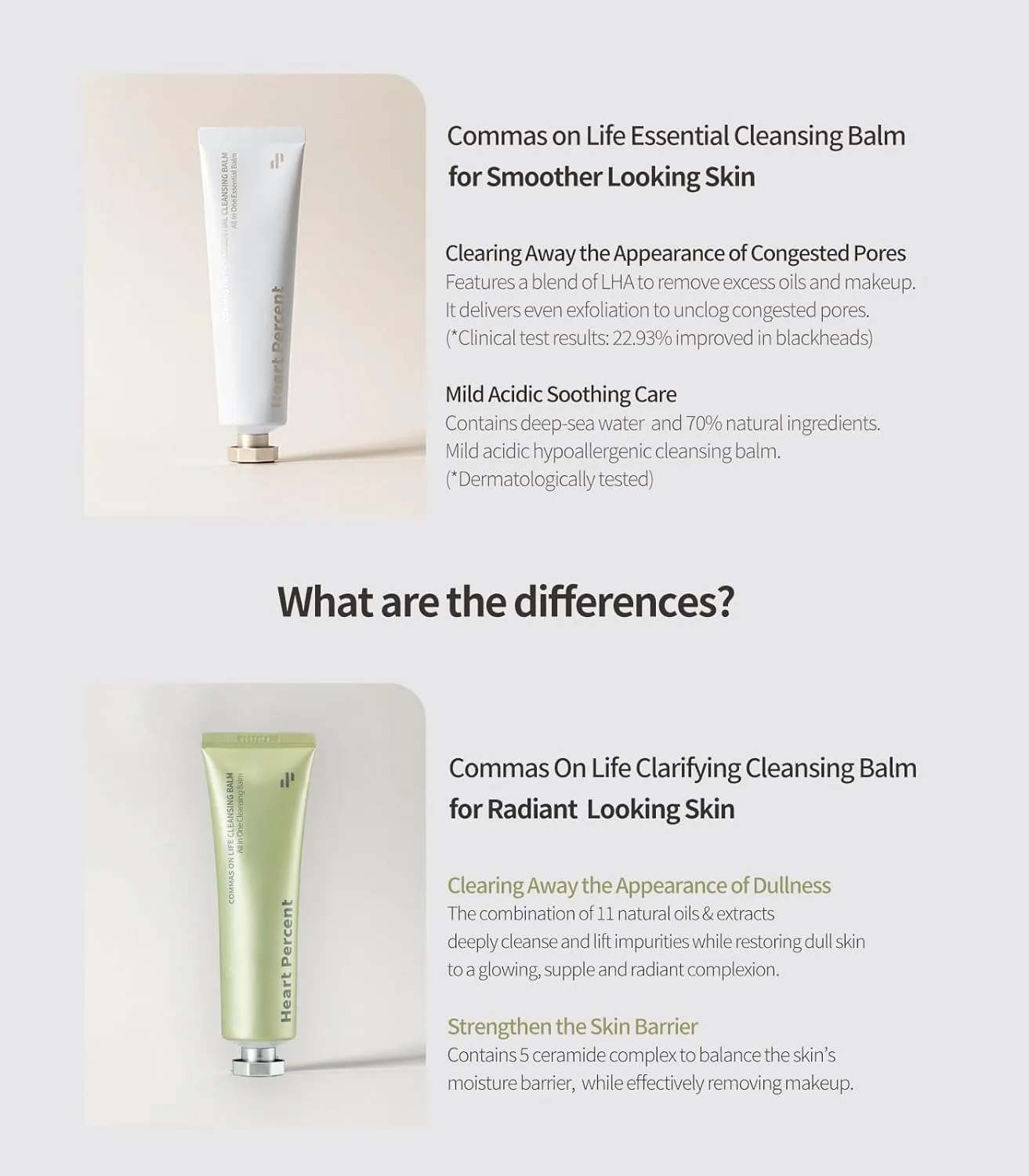 Heart Percent Commas On Life Clarifying Cleansing Balm, Sherbet-Oil-Milk Transforming Makeup Remover Vegan Daily Face Wash Cleanser for All Skin Types, 80ml (2.7oz)