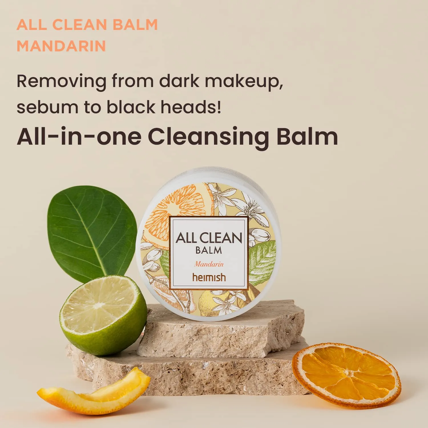 HEIMISH All Clean Balm Mandarin - Cleansing Balm, Waterproof Makeup Remover, Face Cleanser, Oil Based Cleanser, Korean Skincare with Natural Aroma Oil, Vegan, For All Skin Types, 4.0fl.oz/120ml