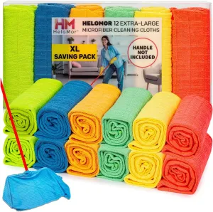 HELOMOR 12 Extra Large Floor Microfiber Cleaning Clothes, 30"x18" for Squeegee Mop, Multi-Purpose Color Rags, Reusable for House Floor Kitchen Car Window Highly Absorbent, Lint and Streak Free