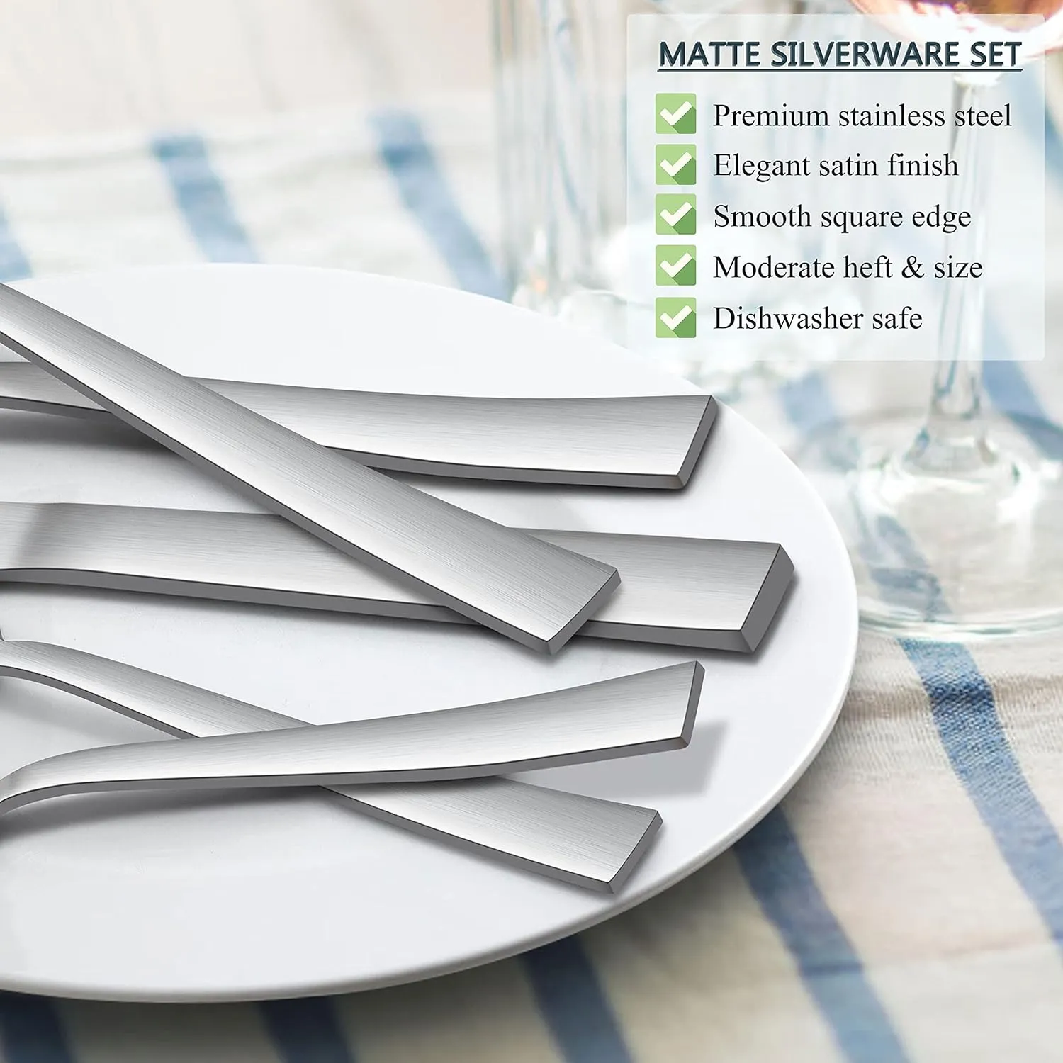 Herogo 60-Piece Matte Silverware Set for 12, Stainless Steel Square Flatware Cutlery Set, Tableware Eating Utensils Include Knife Spoon Fork, Satin Finish, Dishwasher Safe