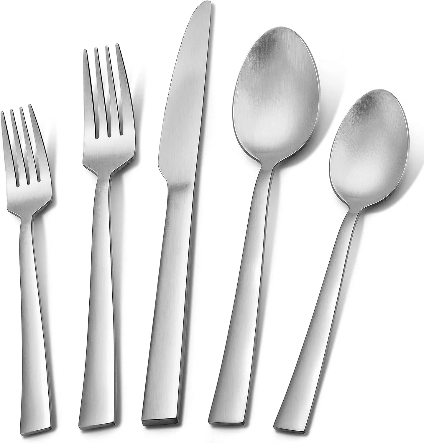Herogo 60-Piece Matte Silverware Set for 12, Stainless Steel Square Flatware Cutlery Set, Tableware Eating Utensils Include Knife Spoon Fork, Satin Finish, Dishwasher Safe