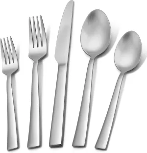 Herogo 60-Piece Matte Silverware Set for 12, Stainless Steel Square Flatware Cutlery Set, Tableware Eating Utensils Include Knife Spoon Fork, Satin Finish, Dishwasher Safe