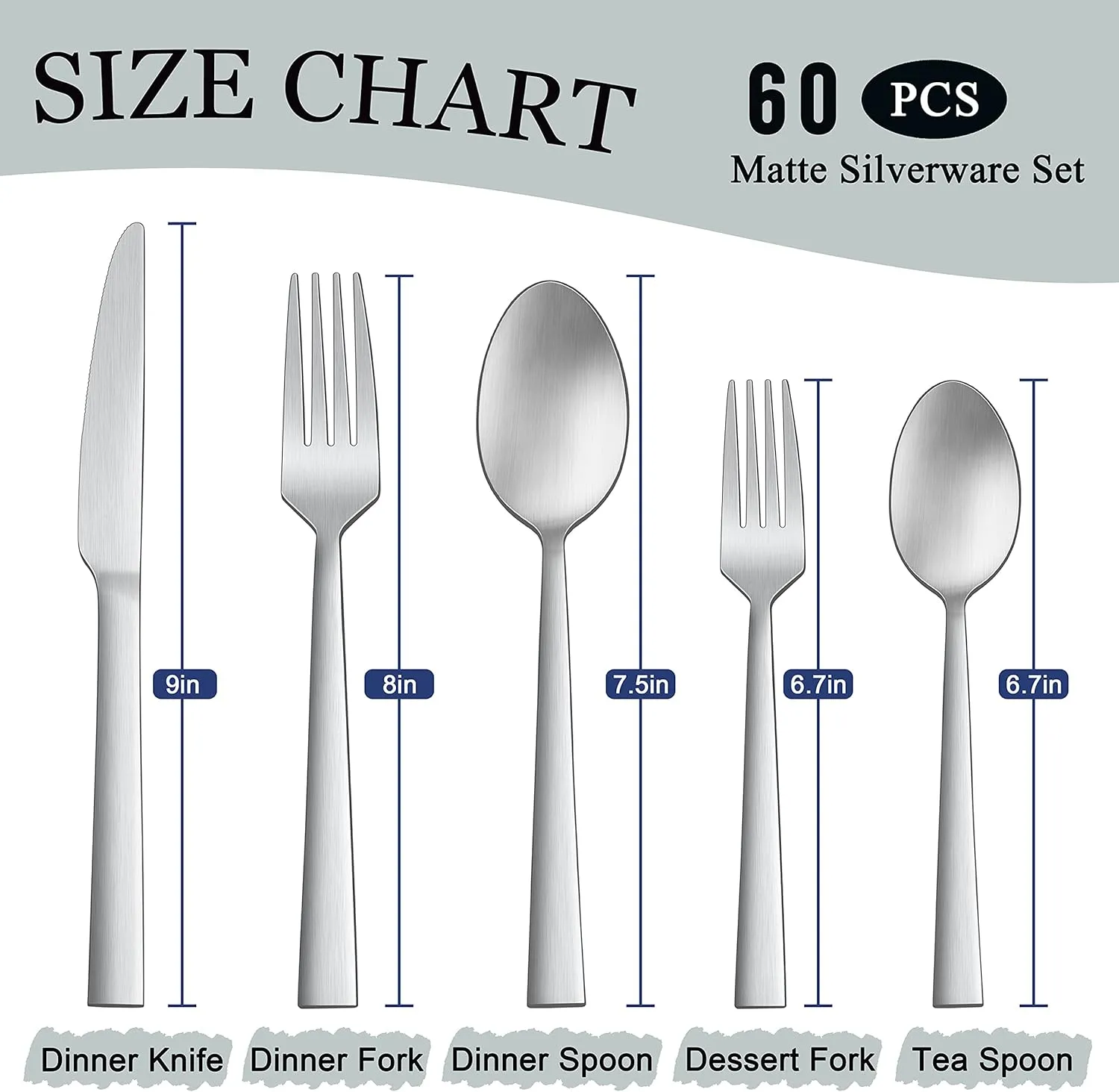 Herogo 60-Piece Matte Silverware Set for 12, Stainless Steel Square Flatware Cutlery Set, Tableware Eating Utensils Include Knife Spoon Fork, Satin Finish, Dishwasher Safe