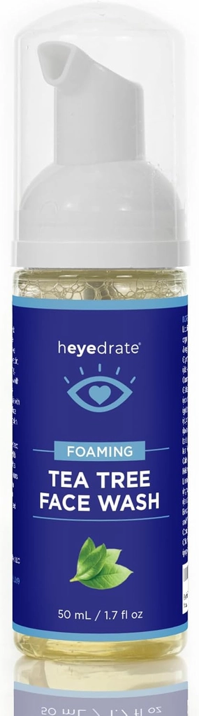 Heyedrate Foaming Tea Tree Face Wash & Eyelid Cleanser and Lid & Lash Cleanser Spray Bundle - Natural, Organic Cleanser with Aloe Vera - Gentle, Pure Hypochlorous Acid Spray for Eye Irritation (1oz.)